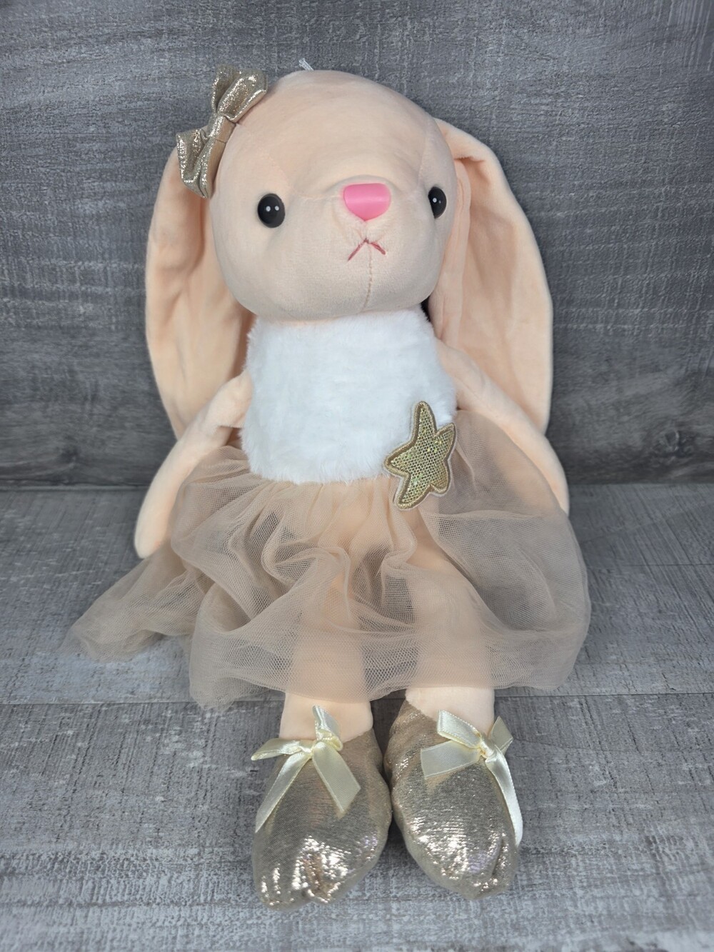Ballerina Bunny Plush 15" Stuffed Animal Peach Pink Tutu Dress Gold Star b149